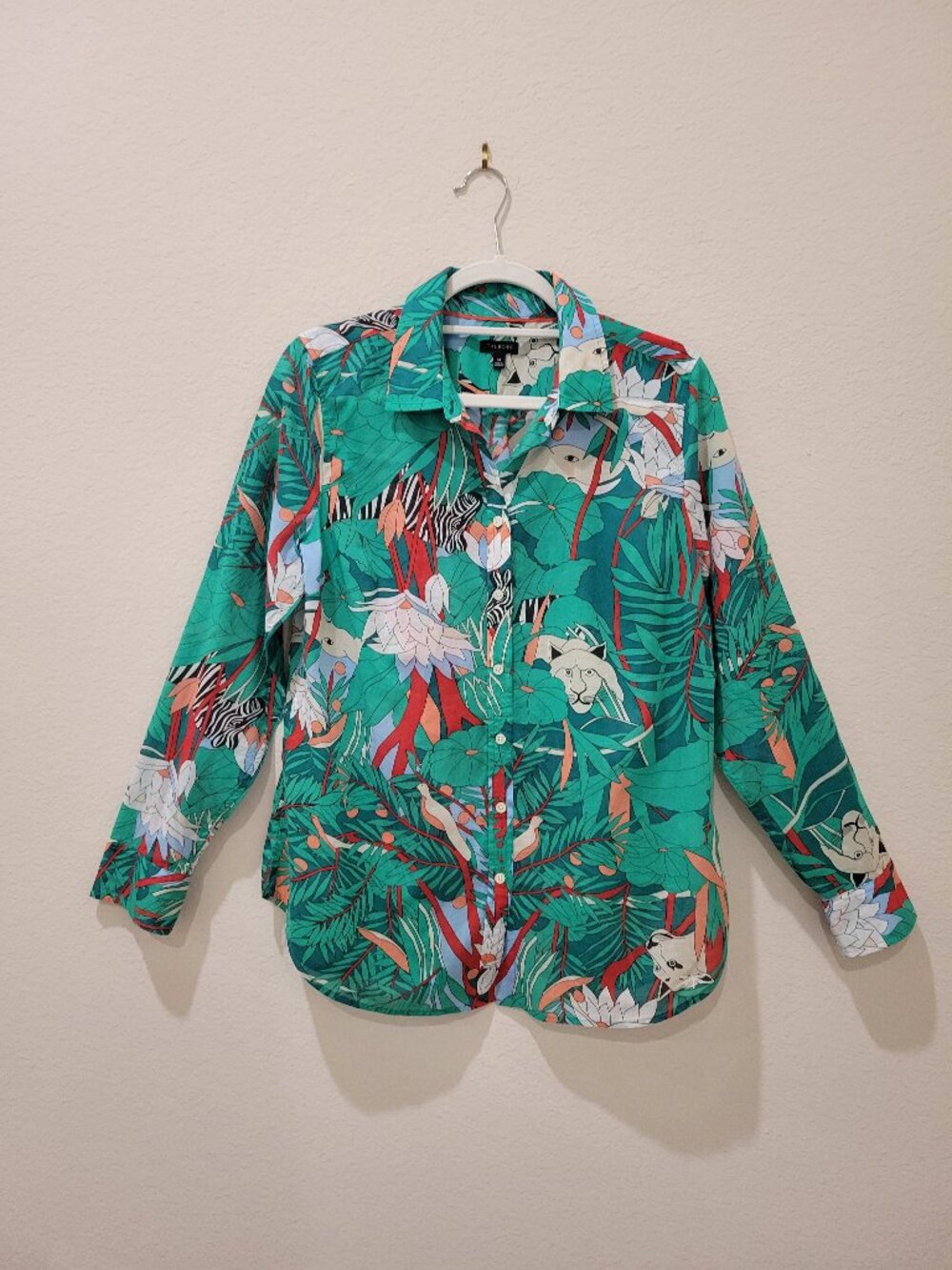 Talbots Animal Print Cotton Blouse, Size Medium